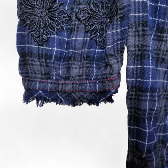 3J Workshop Embroidered Plaid  Rough Hem Boho Shirt/Dress - Size Small - Picture 5 of 9